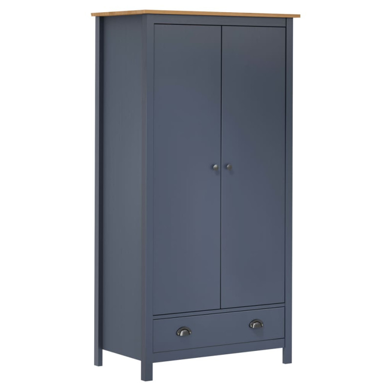 Produktbild för Garderob 2 dörrar Hill grå 89x50x170 cm massiv furu