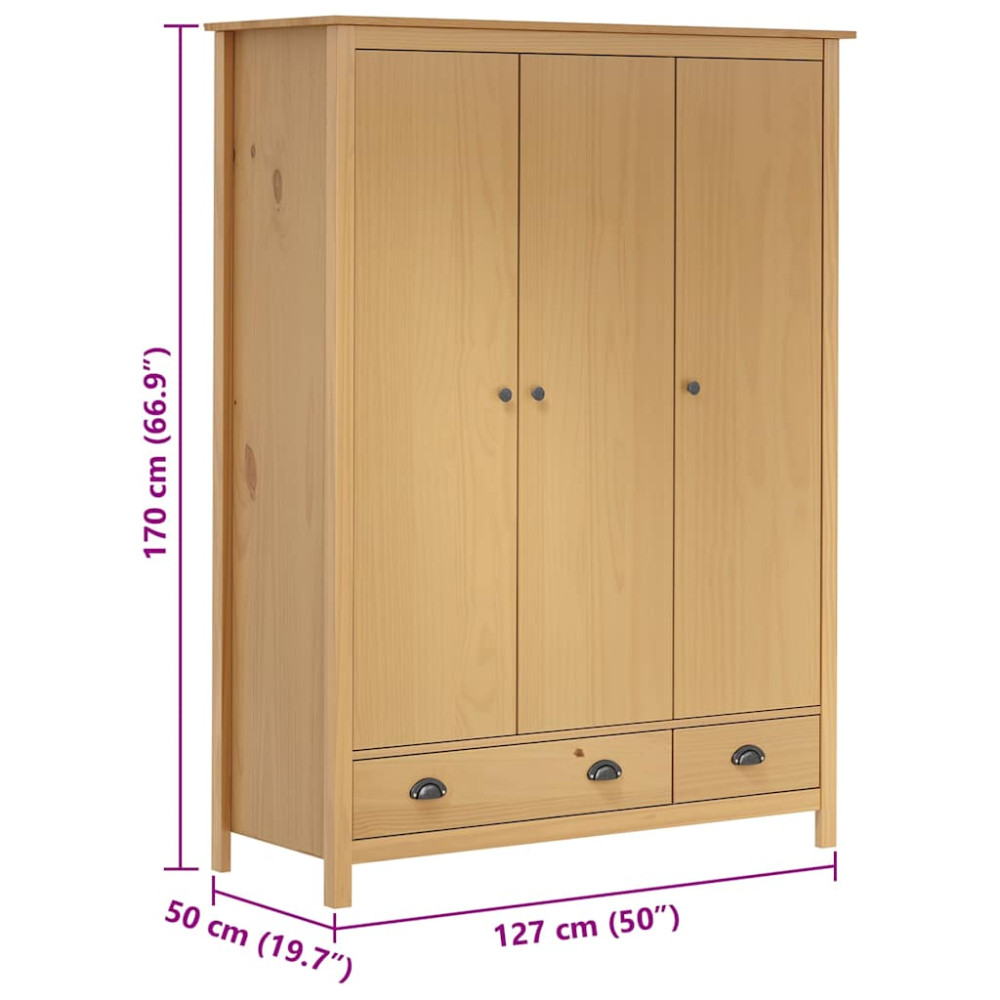 Produktbild för Garderob 3 dörrar Hill 127x50x170 cm massiv furu
