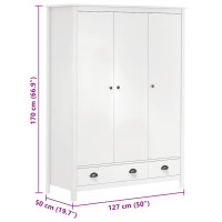 Produktbild för Garderob 3 dörrar Hill vit 127x50x170 cm massiv furu