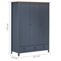 Miniatyr av produktbild för Garderob 3 dörrar Hill grå 127x50x170 cm massiv furu