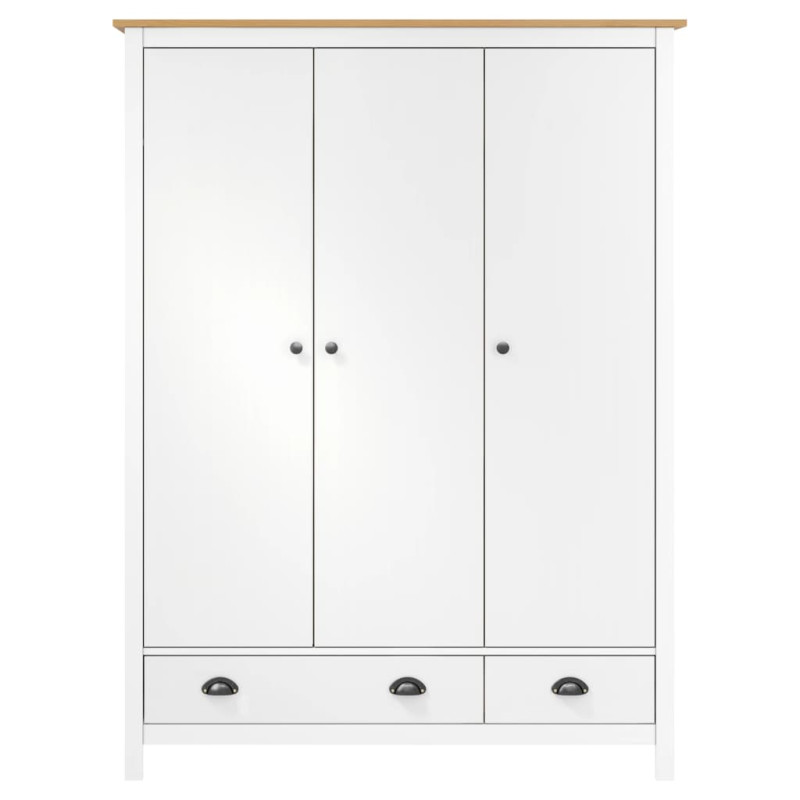 Produktbild för Garderob 3 dörrar Hill vit 127x50x170 cm massiv furu