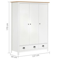 Miniatyr av produktbild för Garderob 3 dörrar Hill vit 127x50x170 cm massiv furu