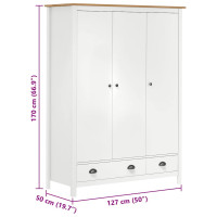 Produktbild för Garderob 3 dörrar Hill vit 127x50x170 cm massiv furu