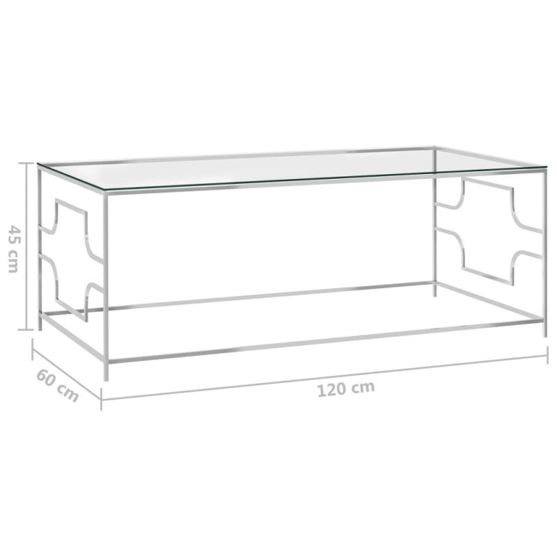 Produktbild för Soffbord silver 120x60x45 cm rostfritt stål och glas