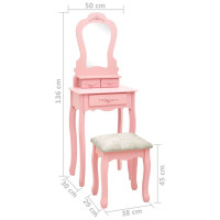 Miniatyr av produktbild för Sminkbord med pall rosa 50x59x136 cm paulowniaträ