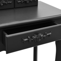 Miniatyr av produktbild för Sminkbord med pall svart 50x59x136 cm paulowniaträ