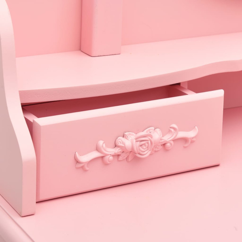 Produktbild för Sminkbord med pall rosa 75x69x140 cm paulowniaträ