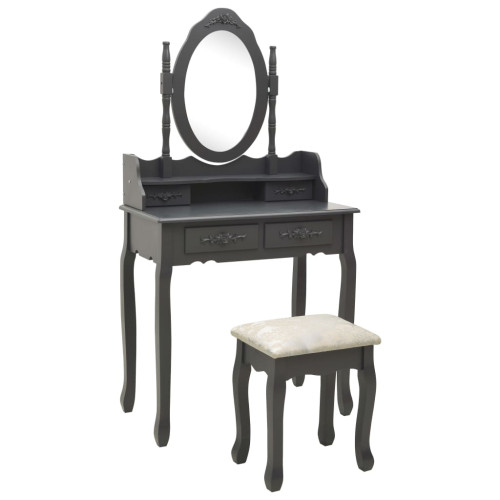 vidaXL Sminkbord med pall grå 75x69x140 cm paulowniaträ