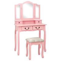 Produktbild för Sminkbord med pall rosa 80x69x141 cm paulowniaträ
