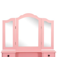 Miniatyr av produktbild för Sminkbord med pall rosa 80x69x141 cm paulowniaträ
