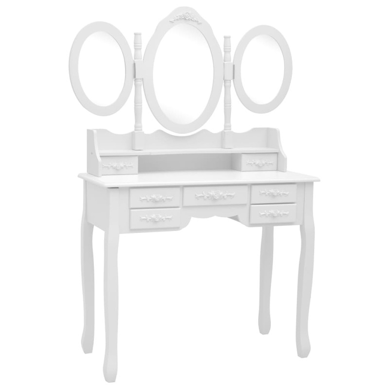 Produktbild för Sminkbord med pall och 3 speglar vit