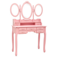 Miniatyr av produktbild för Sminkbord med pall och 3 speglar rosa