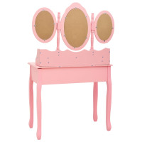 Produktbild för Sminkbord med pall och 3 speglar rosa