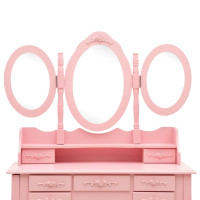 Produktbild för Sminkbord med pall och 3 speglar rosa