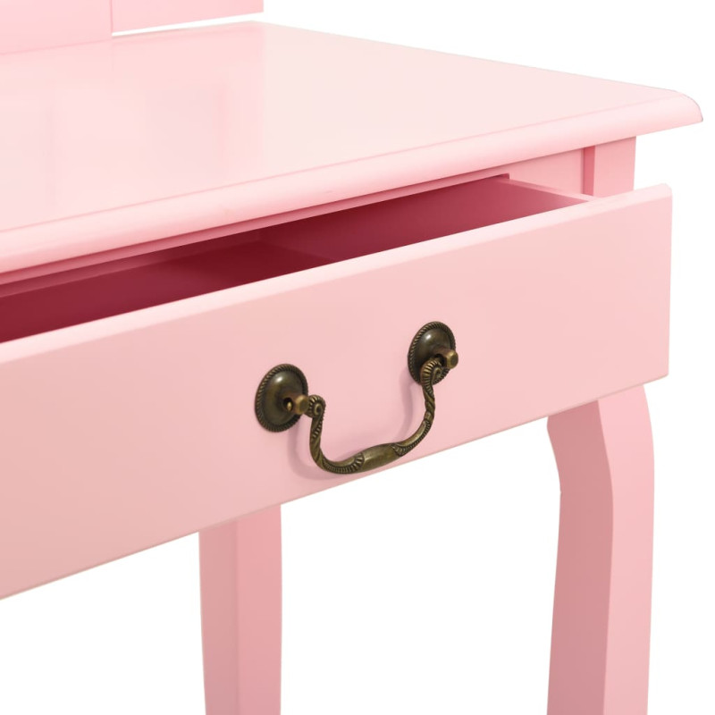 Produktbild för Sminkbord med pall rosa 65x36x128 cm kejsarträ MDF