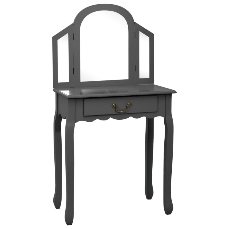 Produktbild för Sminkbord med pall grå 65x36x128 cm kejsarträ MDF