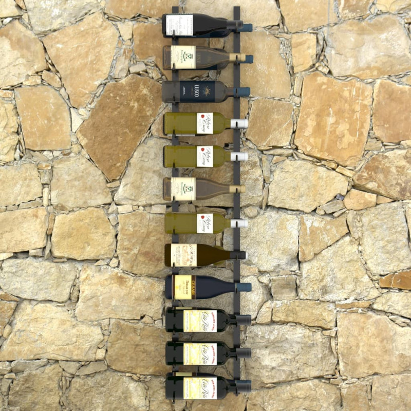 Produktbild för Väggmonterat vinställ för 24 flaskor svart järn