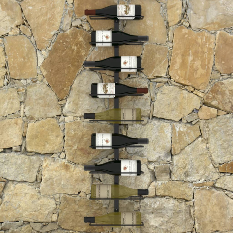 Produktbild för Väggmonterat vinställ för 9 flaskor svart järn