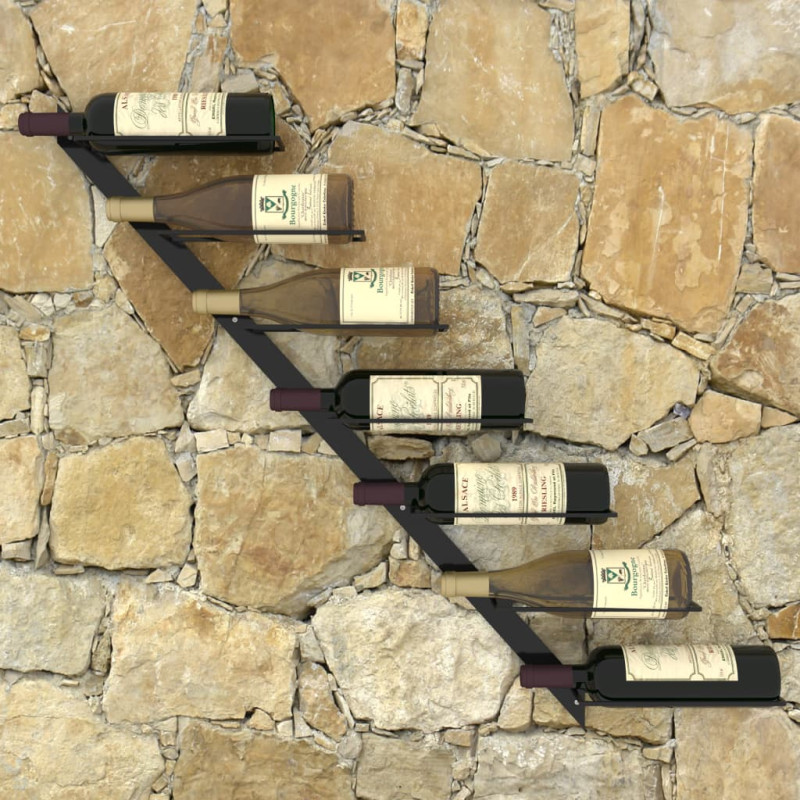 Produktbild för Väggmonterat vinställ för 7 flaskor svart metall