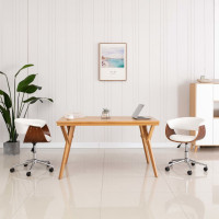 Produktbild för Snurrbar kontorsstol vit böjträ och konstläder
