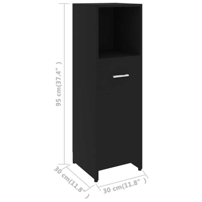 Produktbild för Badrumsmöbler 3 delar svart konstruerat trä