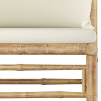 Miniatyr av produktbild för Loungegrupp för trädgården med gräddvita dynor 5 delar bambu