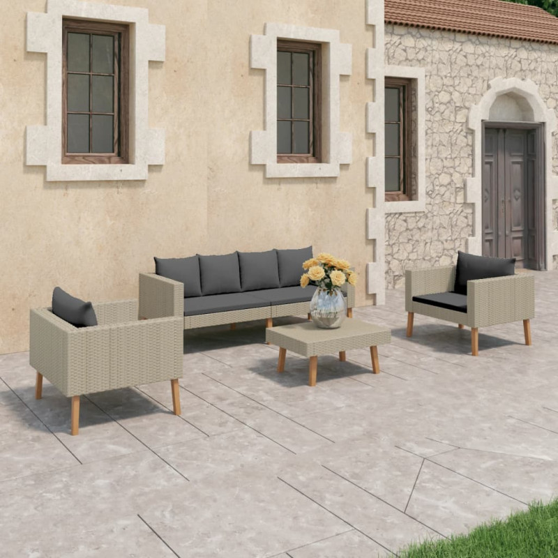 Produktbild för Loungegrupp för trädgården med dynor 4 delar konstrotting beige