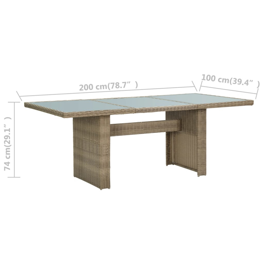 Produktbild för Trädgårdsbord brun 200x100x74 cm glas och konstrotting