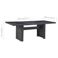 Produktbild för Trädgårdsbord svart 200x100x74 cm glas och konstrotting