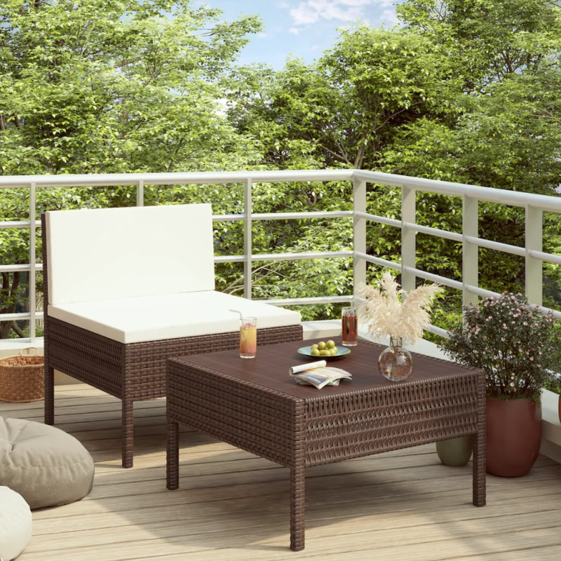Produktbild för Loungegrupp för trädgården med dynor 2 delar konstrotting brun
