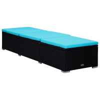 Produktbild för Solsäng med dyna & sidobord konstrotting blå