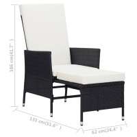Produktbild för Justerbar trädgårdsstol med dynor konstrotting svart
