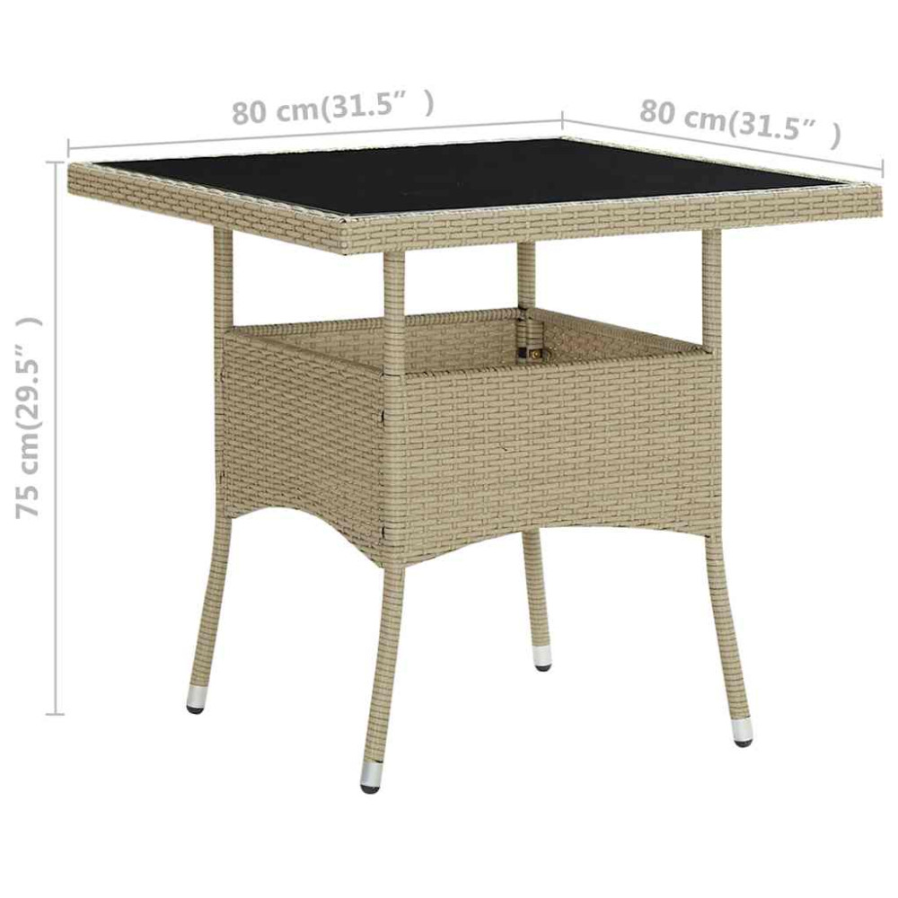Produktbild för Trädgårdsbord beige konstrotting och glas