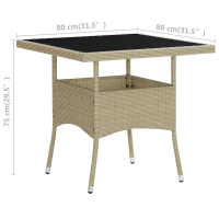 Produktbild för Trädgårdsbord beige konstrotting och glas