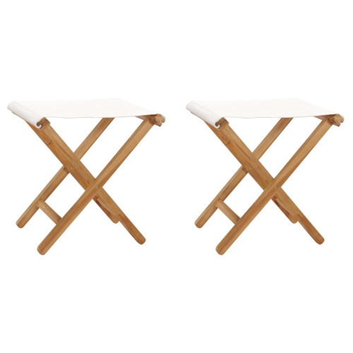 vidaXL Hopfällbara stolar 2 st massiv teak och tyg gräddvit