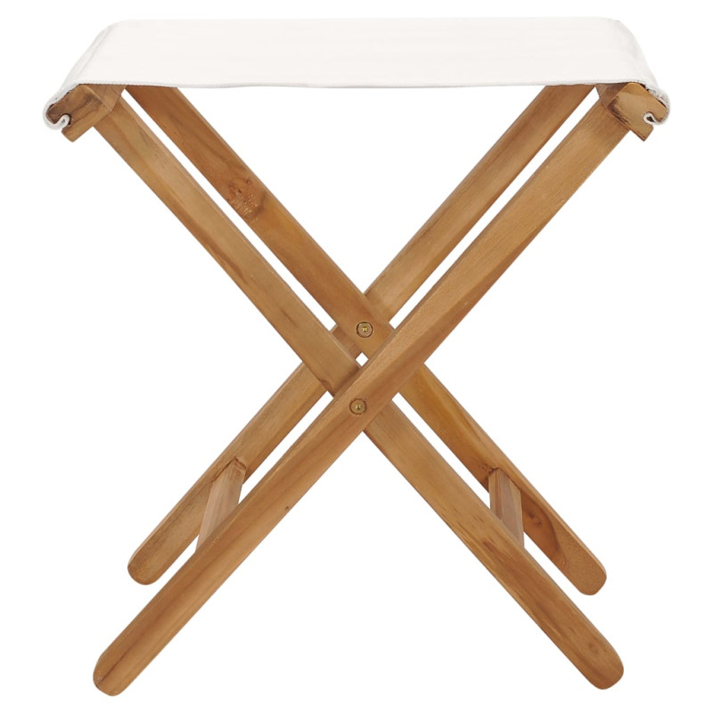Produktbild för Hopfällbara stolar 2 st massiv teak och tyg gräddvit