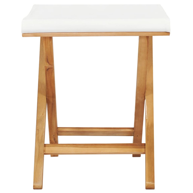 Produktbild för Hopfällbara stolar 2 st massiv teak och tyg gräddvit