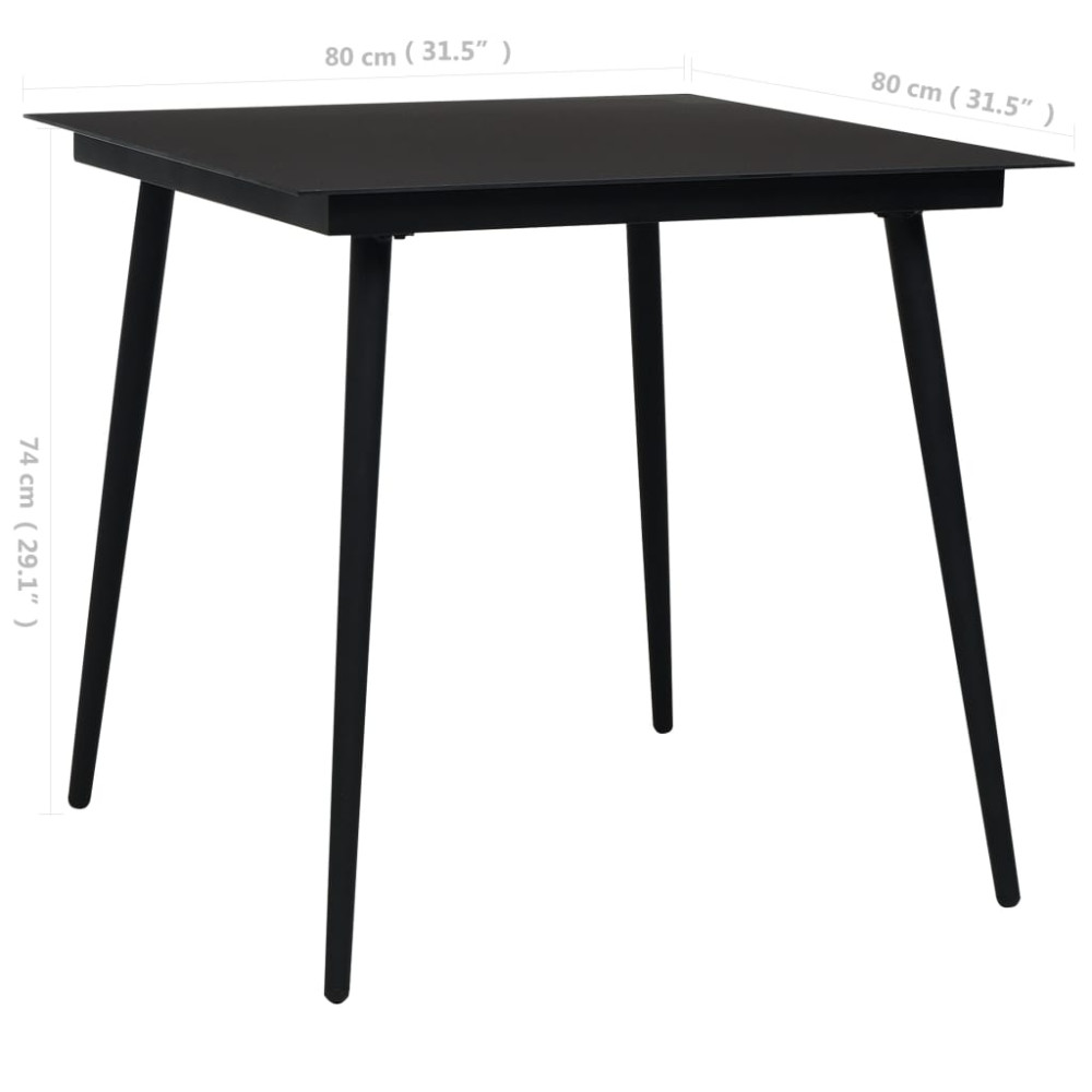 Produktbild för Trädgårdsbord svart 80x80x74 cm stål och glas