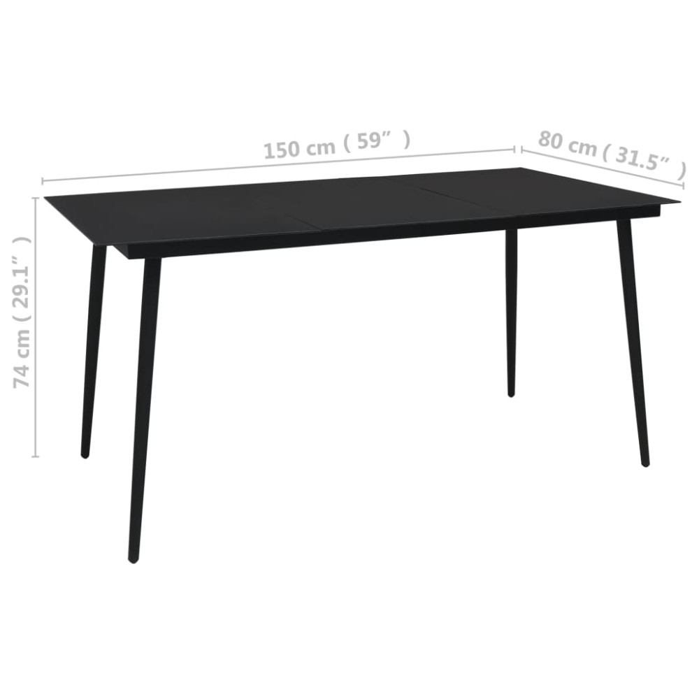 Produktbild för Trädgårdsbord svart 150x80x74 cm stål och glas