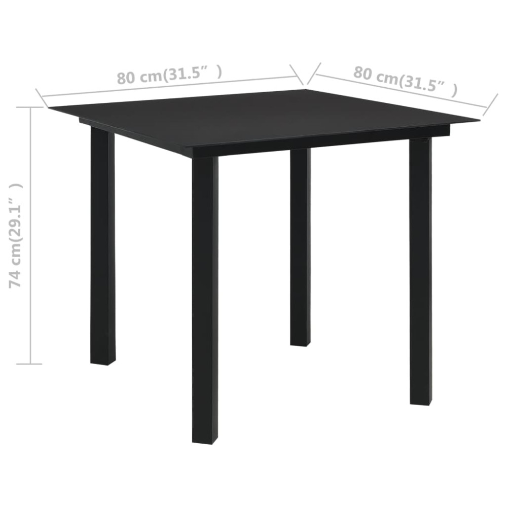 Produktbild för Trädgårdsbord svart 80x80x74 cm stål och glas