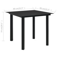 Produktbild för Trädgårdsbord svart 80x80x74 cm stål och glas