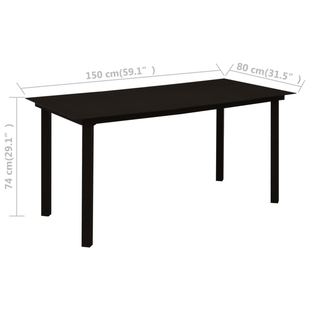 Produktbild för Trädgårdsbord svart 150x80x74 cm stål och glas