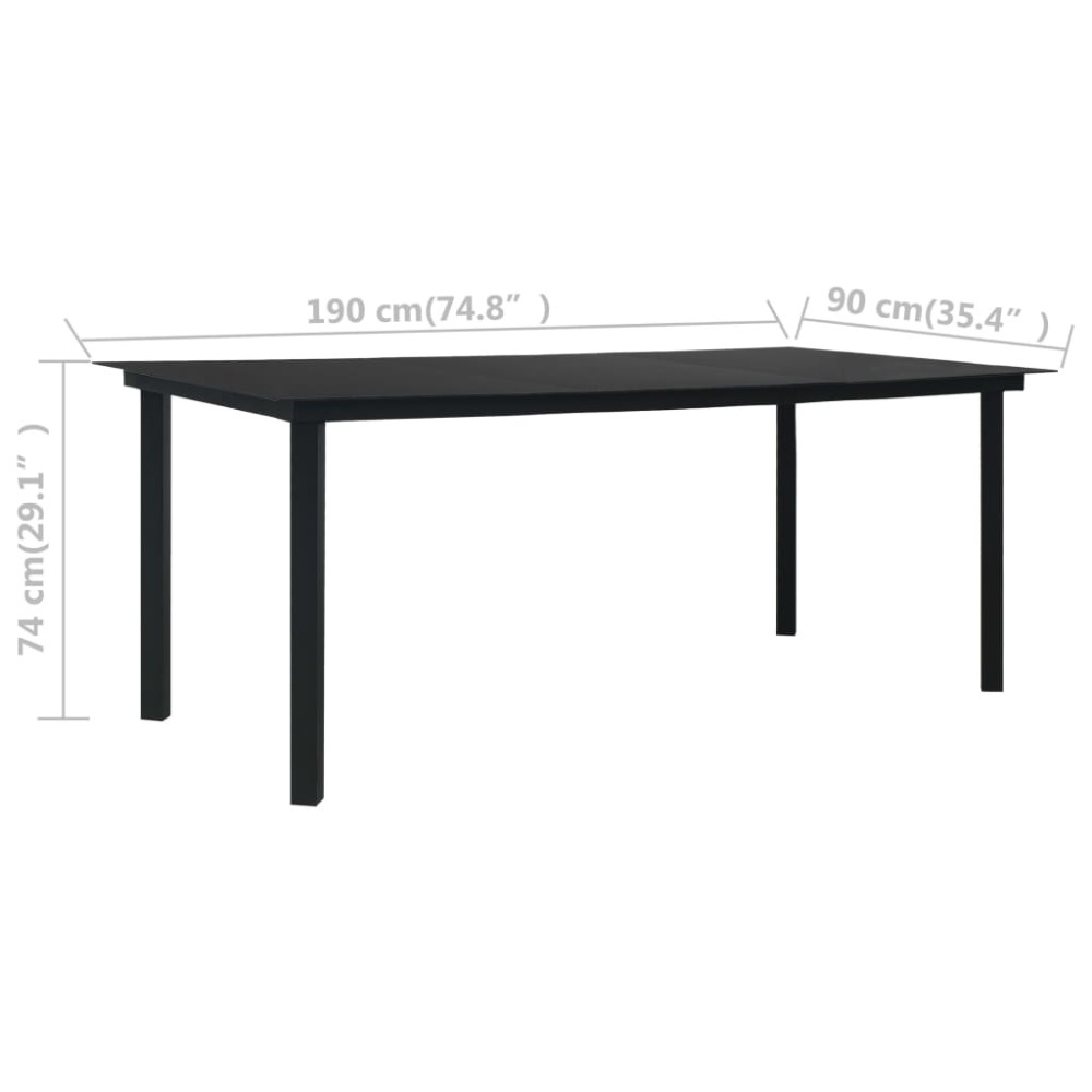 Produktbild för Trädgårdsbord svart 190x90x74 cm stål och glas