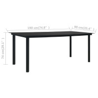 Produktbild för Trädgårdsbord svart 190x90x74 cm stål och glas