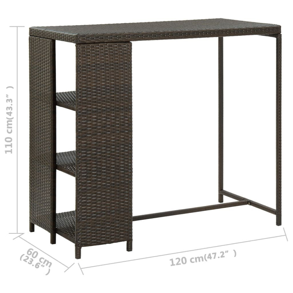 Produktbild för Barbord med förvaringshyllor brun 120x60x110 cm konstrotting
