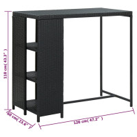 Produktbild för Barbord med förvaringshyllor svart 120x60x110 cm konstrotting