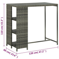 Produktbild för Barbord med förvaringshyllor grå 120x60x110 cm konstrotting