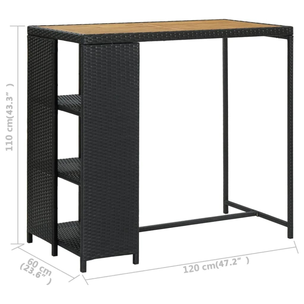 Produktbild för Barbord med förvaringshyllor svart 120x60x110 cm konstrotting
