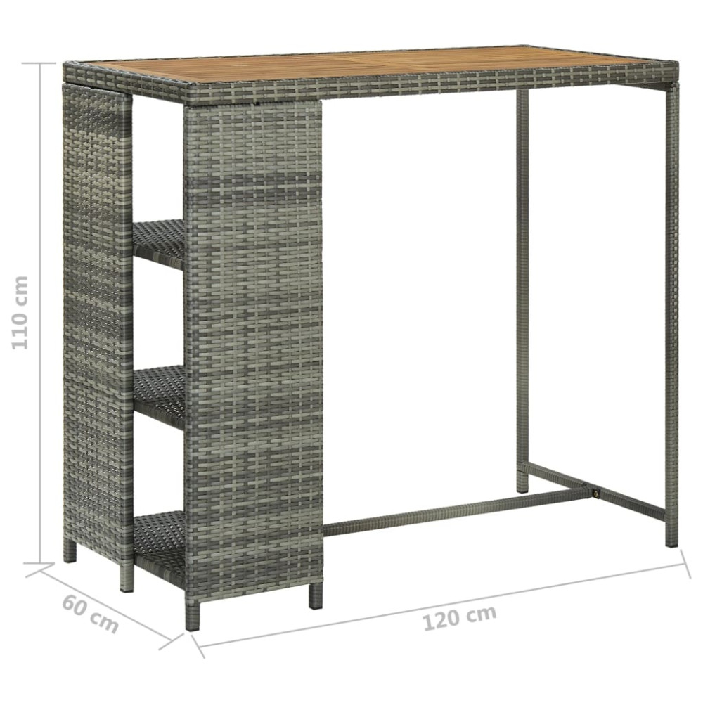Produktbild för Barbord med förvaringshyllor grå 120x60x110 cm konstrotting