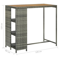 Produktbild för Barbord med förvaringshyllor grå 120x60x110 cm konstrotting